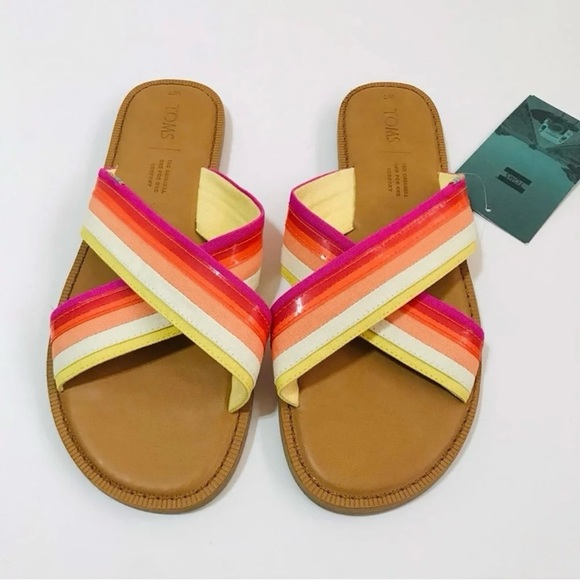 NWT TOMS Viv Persimmon Multi Canvas Sandals - Picture 5 of 9